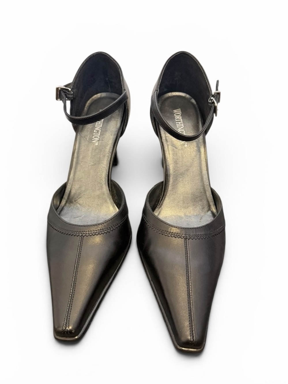 Worthington Black Pointed-Toe Ankle-Strap Heels